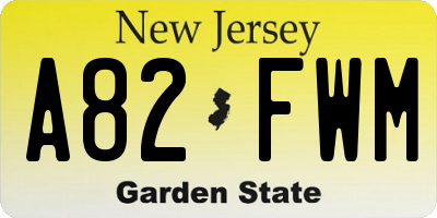 NJ license plate A82FWM