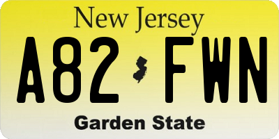 NJ license plate A82FWN