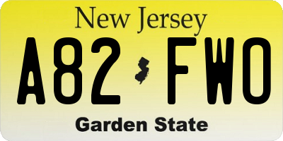 NJ license plate A82FWO