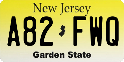 NJ license plate A82FWQ