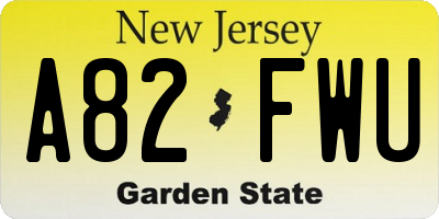 NJ license plate A82FWU