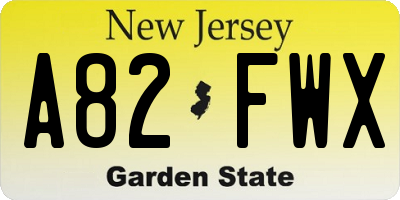 NJ license plate A82FWX