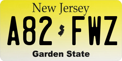 NJ license plate A82FWZ