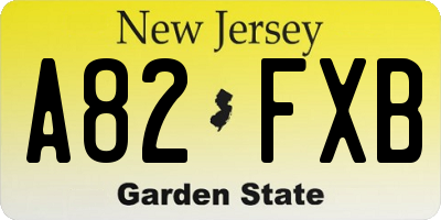 NJ license plate A82FXB