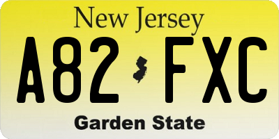 NJ license plate A82FXC