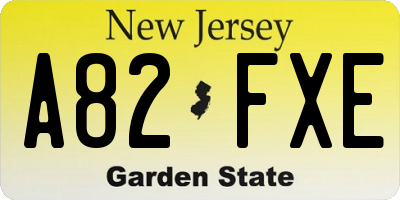 NJ license plate A82FXE