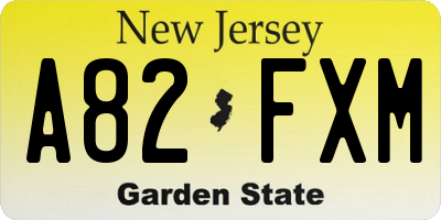 NJ license plate A82FXM