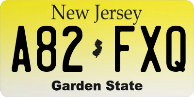 NJ license plate A82FXQ