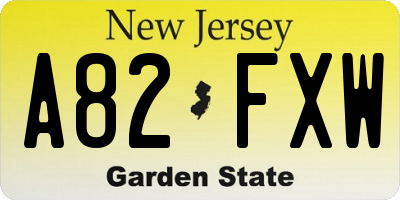 NJ license plate A82FXW