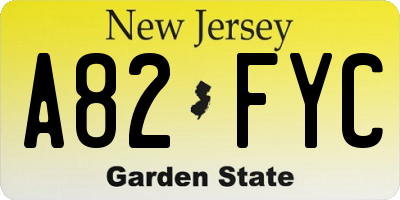 NJ license plate A82FYC
