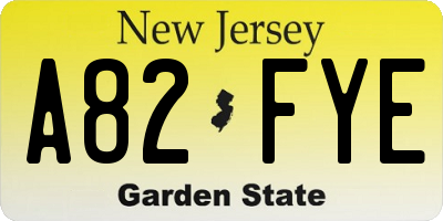 NJ license plate A82FYE