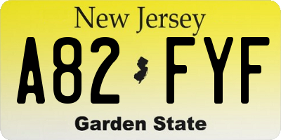 NJ license plate A82FYF