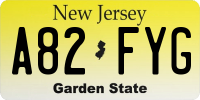 NJ license plate A82FYG