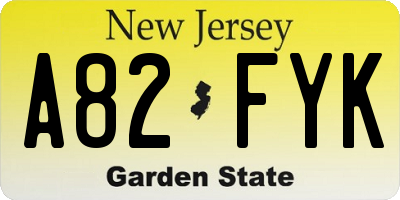 NJ license plate A82FYK