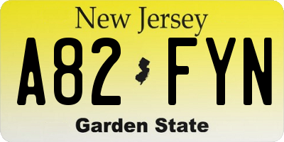 NJ license plate A82FYN