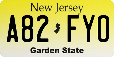 NJ license plate A82FYO