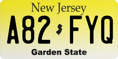 NJ license plate A82FYQ