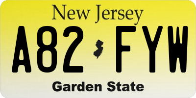 NJ license plate A82FYW