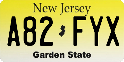 NJ license plate A82FYX