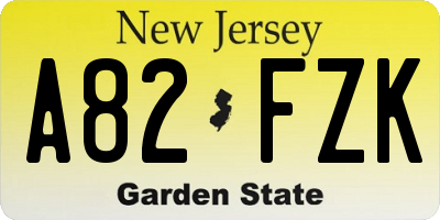 NJ license plate A82FZK