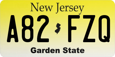 NJ license plate A82FZQ