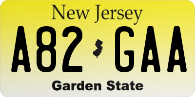 NJ license plate A82GAA