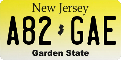 NJ license plate A82GAE
