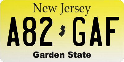 NJ license plate A82GAF