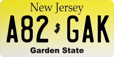 NJ license plate A82GAK