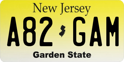 NJ license plate A82GAM