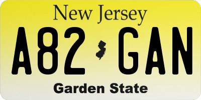 NJ license plate A82GAN