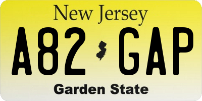 NJ license plate A82GAP
