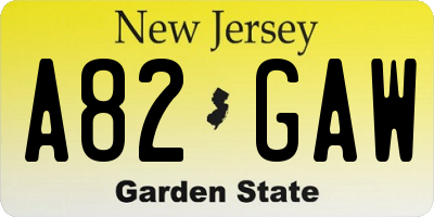 NJ license plate A82GAW