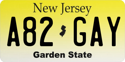 NJ license plate A82GAY