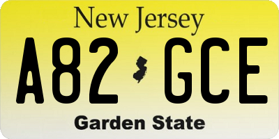NJ license plate A82GCE