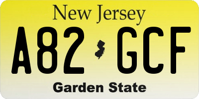NJ license plate A82GCF