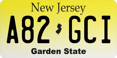 NJ license plate A82GCI