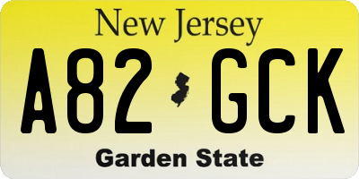 NJ license plate A82GCK