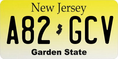 NJ license plate A82GCV