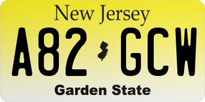 NJ license plate A82GCW