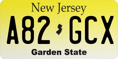NJ license plate A82GCX