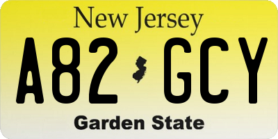 NJ license plate A82GCY