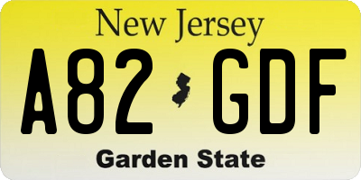 NJ license plate A82GDF