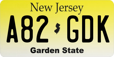 NJ license plate A82GDK