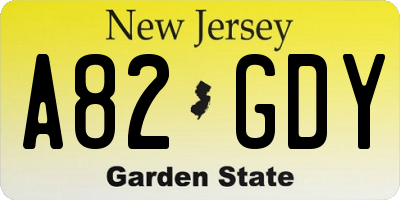 NJ license plate A82GDY