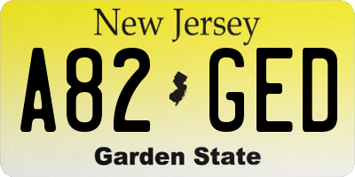 NJ license plate A82GED