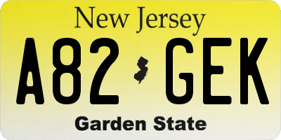 NJ license plate A82GEK