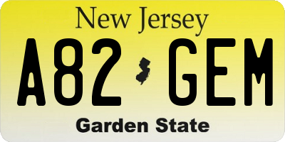 NJ license plate A82GEM