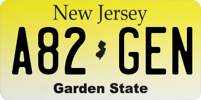 NJ license plate A82GEN