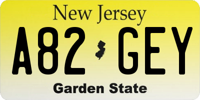 NJ license plate A82GEY